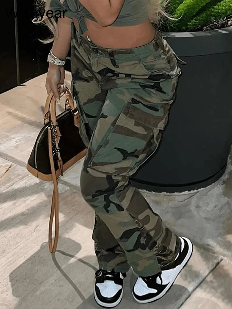 Fashion Fix Women's High Waist Camo Cargo Pants