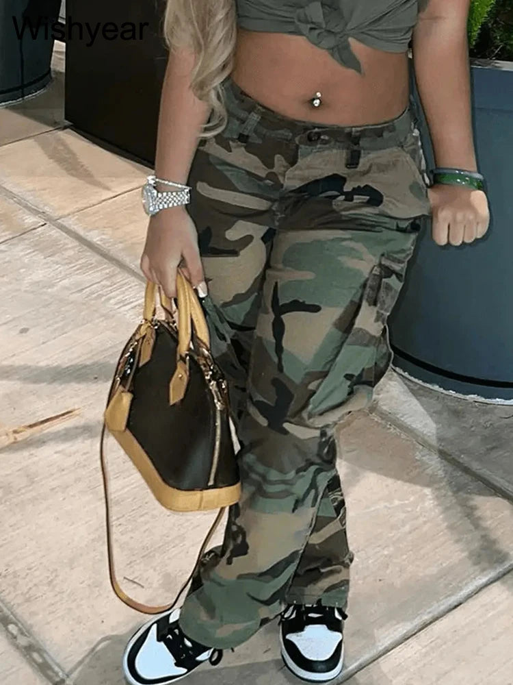 Fashion Fix Women's High Waist Camo Cargo Pants