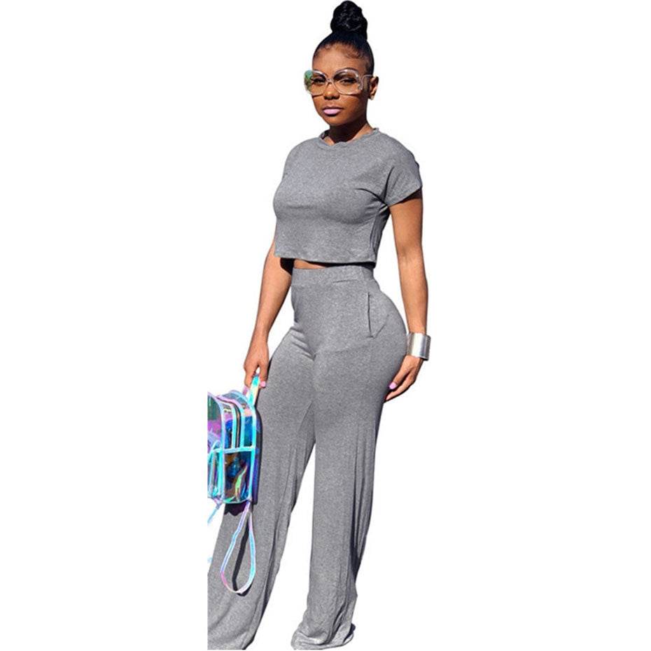 Fashion Fix Casual Two Piece Set Crop Top and Wide Leg Pants