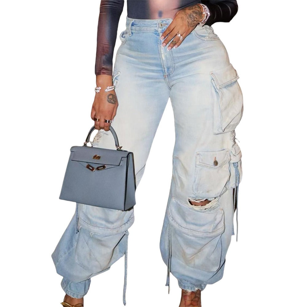 Fashion Fix Denim three-dimensional multi-pocket pants