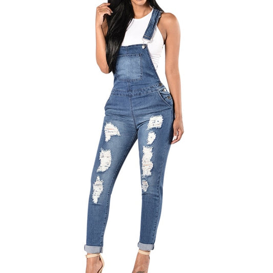 Fashion Fix Women Cool Denim Ripped Overalls