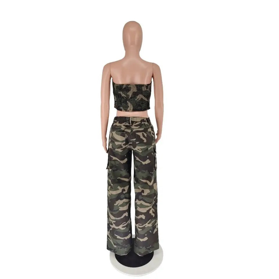 Fashion Fix Camouflage Tube Top Cargo Pants Two Piece Set