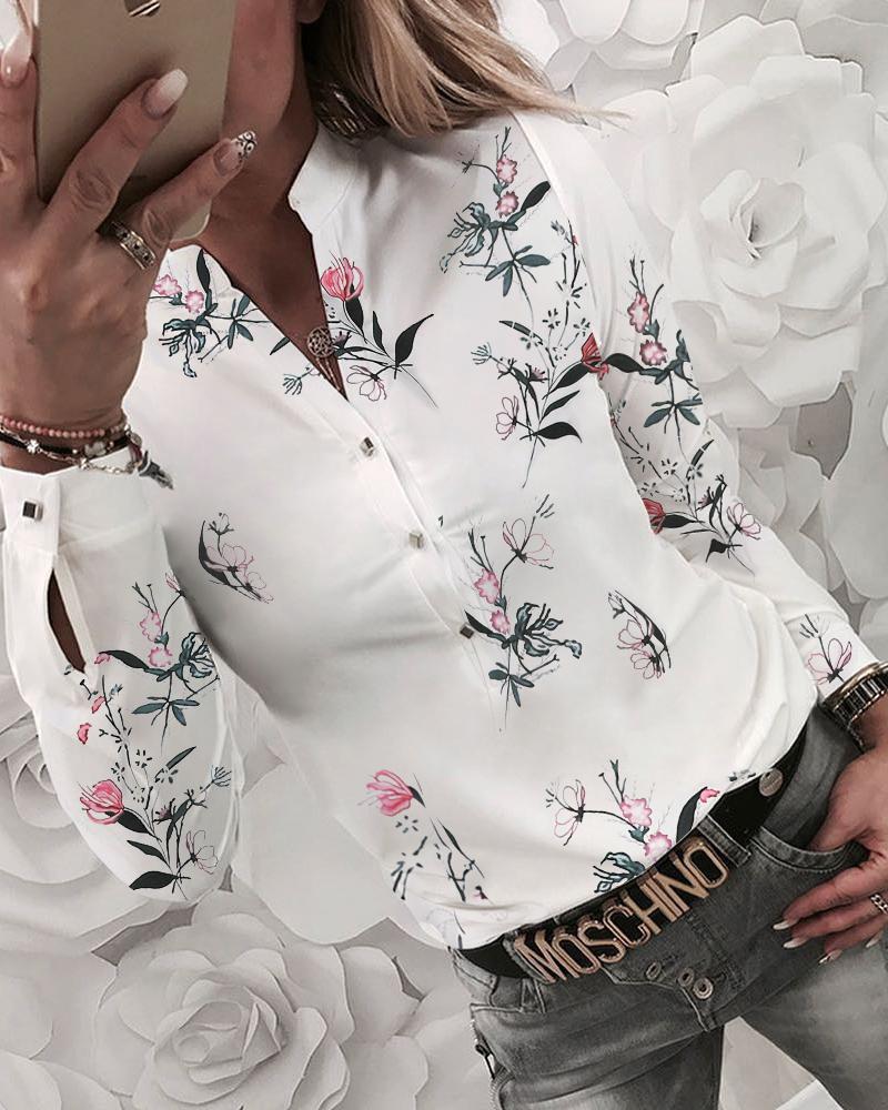 Fashion Fix Floral V-neck Long-Sleeved Casual Blouse