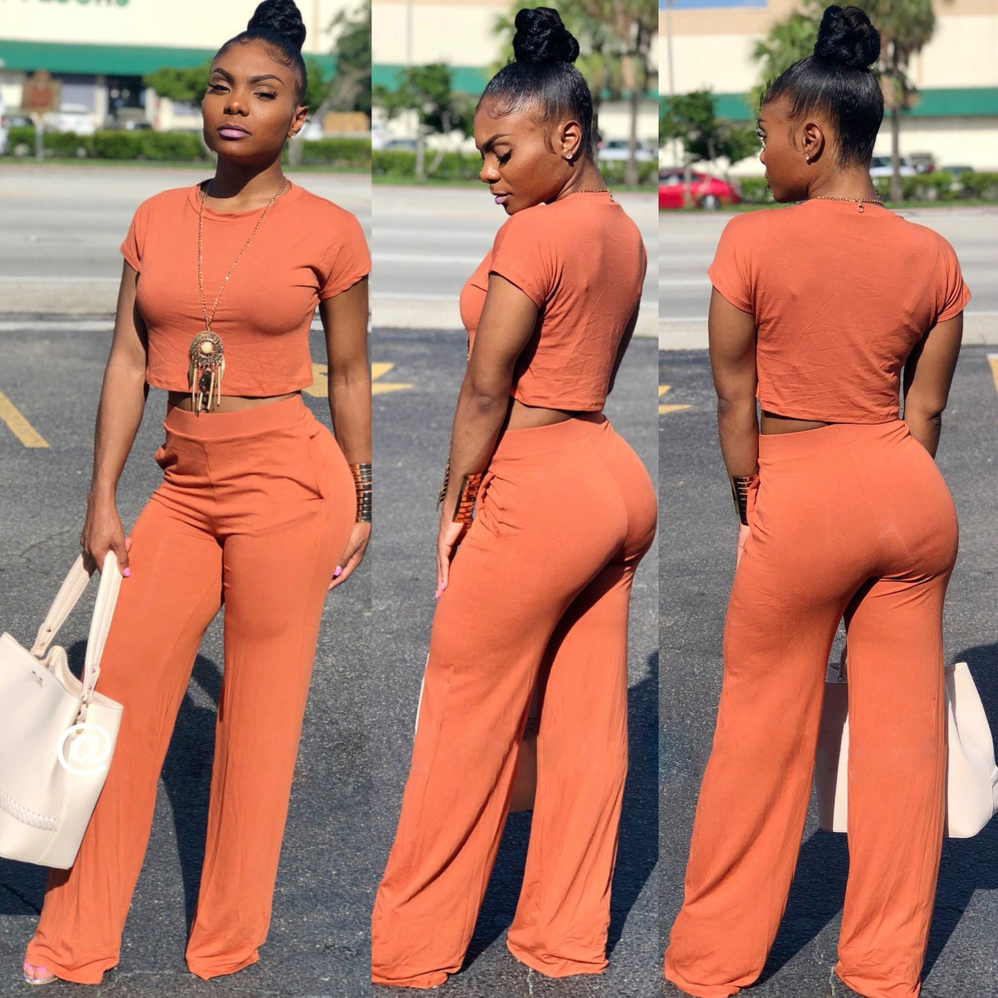 Fashion Fix Casual Two Piece Set Crop Top and Wide Leg Pants