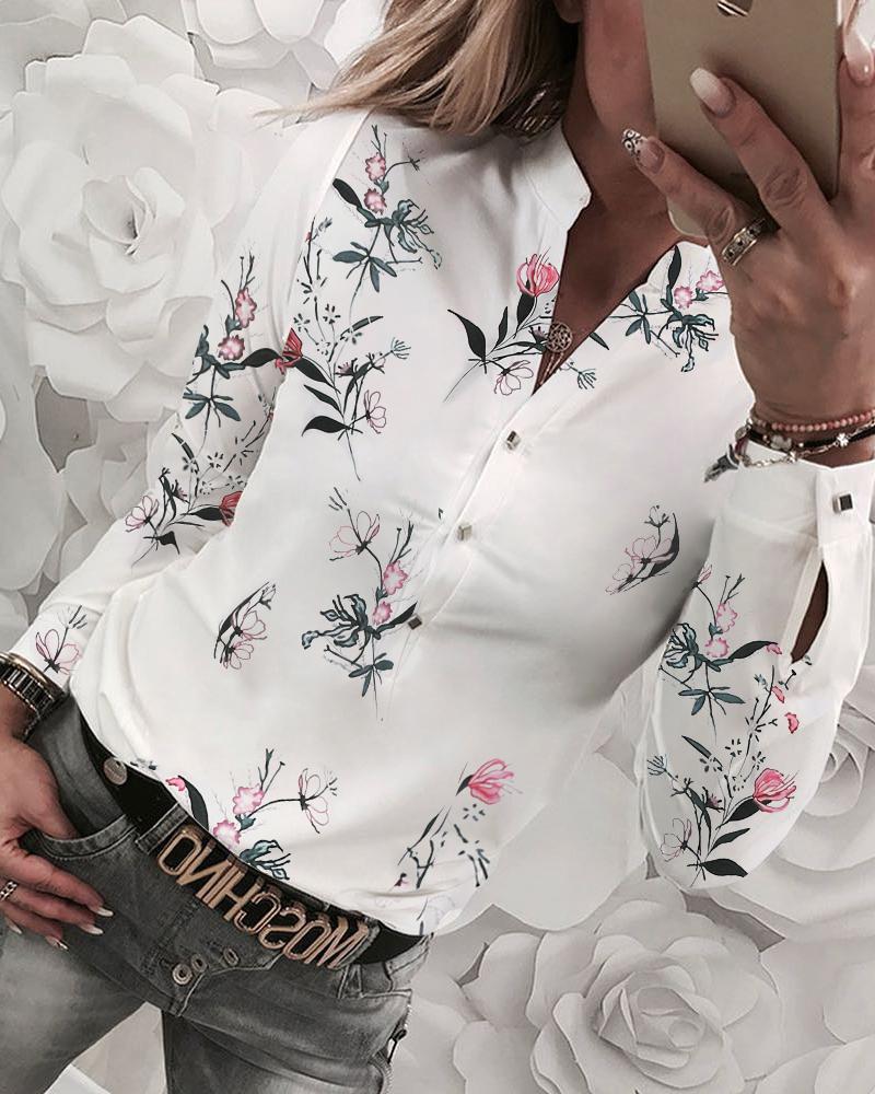 Fashion Fix Floral V-neck Long-Sleeved Casual Blouse