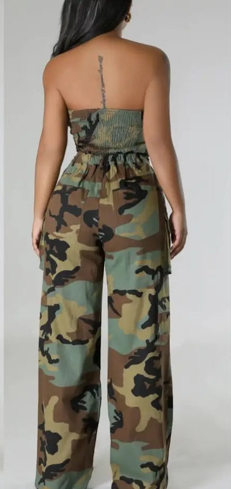 Fashion Fix Camouflage Tube Top Cargo Pants Two Piece Set