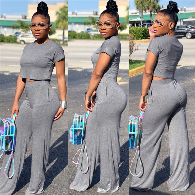 Fashion Fix Casual Two Piece Set Crop Top and Wide Leg Pants