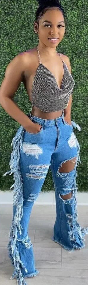 Fashion Fix High Waisted Distressed Tassel Jeans