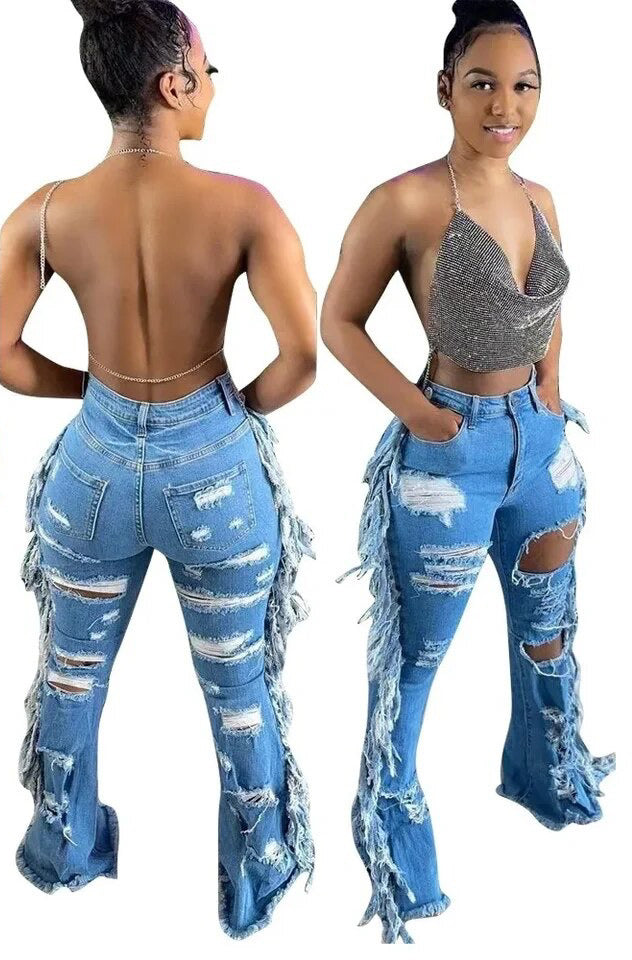 Fashion Fix High Waisted Distressed Tassel Jeans