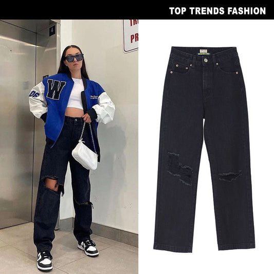 Fashion Fix High Waist Straight Black Loose Denim Pants