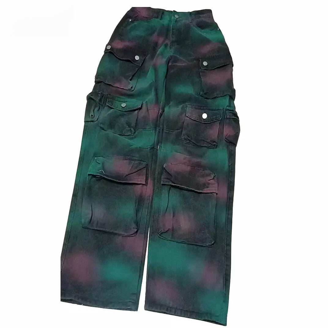 Fashion Fix Tie Dye Print Pocket Denim Cargo Pants