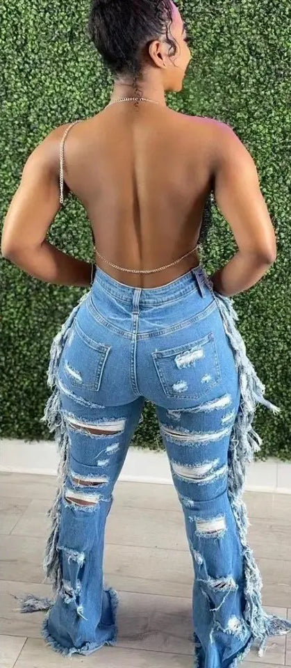 Fashion Fix High Waisted Distressed Tassel Jeans