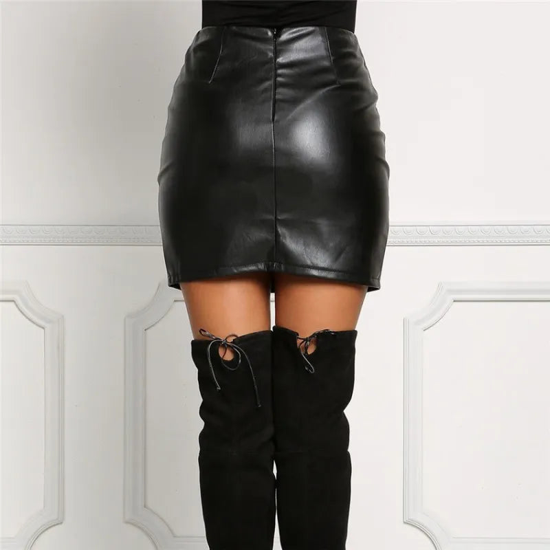 Fashion Fix Sexy Above Knee Black Leather Mini Skirt