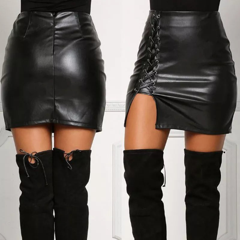 Fashion Fix Sexy Above Knee Black Leather Mini Skirt