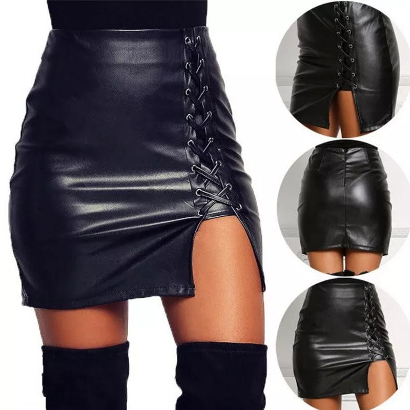 Fashion Fix Sexy Above Knee Black Leather Mini Skirt