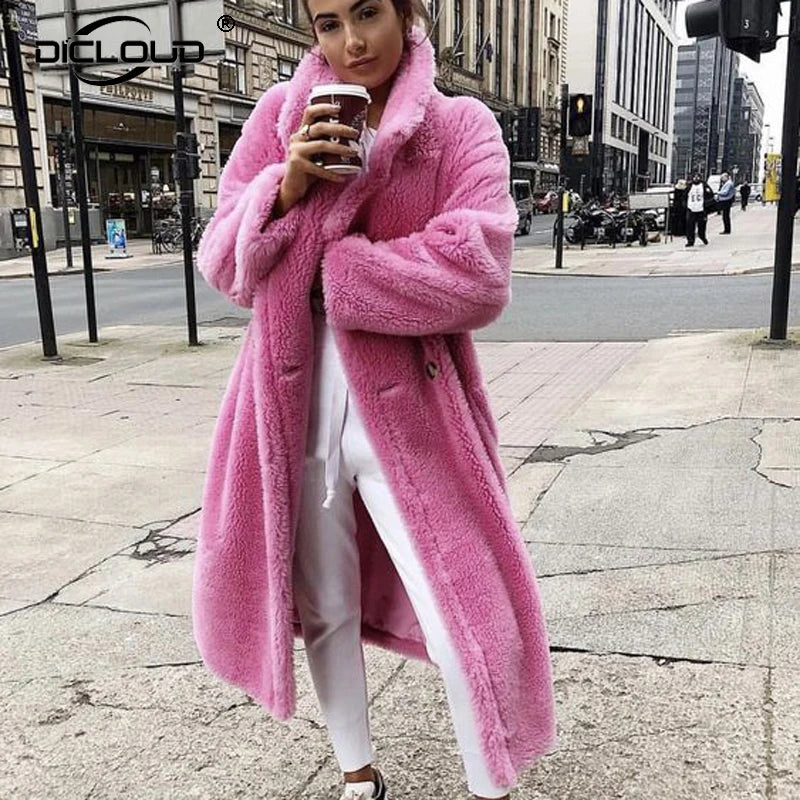 Fashion Fix Plus Size Long Faux Fur Teddy Bear Coat