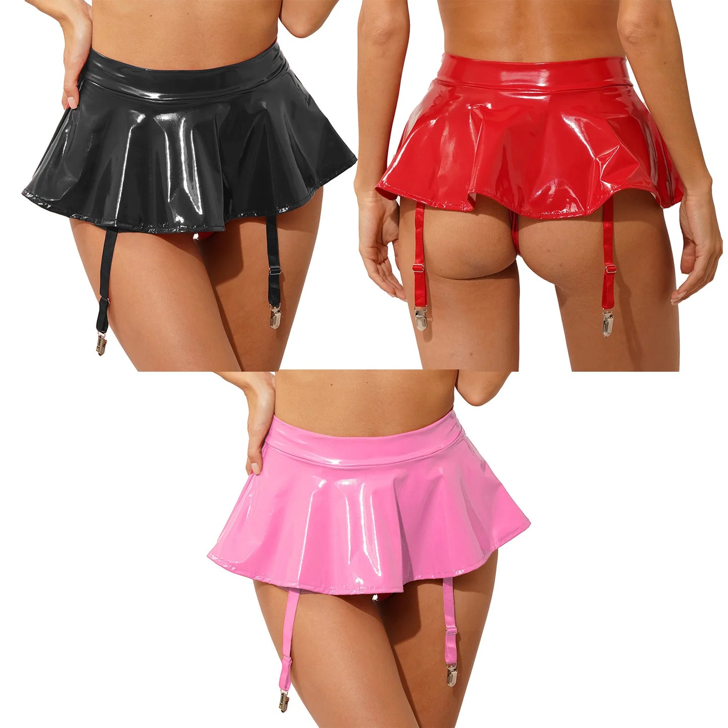 Fashion Fix Women Sexy Leather Pleated Side Split Miniskirts